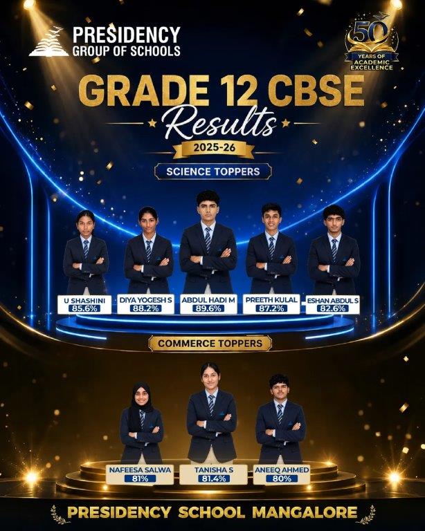 Honouring Excellence in Grade 12 CBSE Results 🌟Presidency School Mangalore proudly congratulat